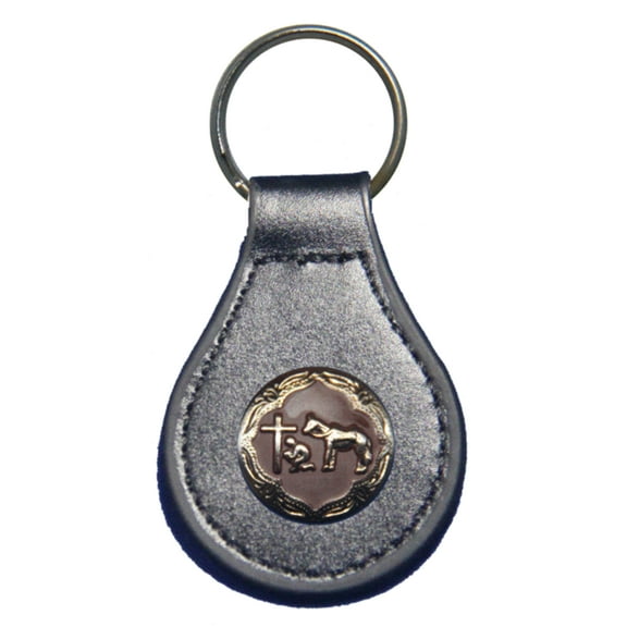 Brown and Silver Cowboy Church Praying Cowboy leather key fob or keychain Black