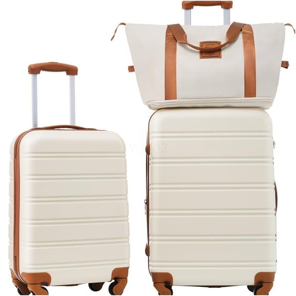 Brown and White ABS Hardshell Luggage Set 2-Piece Spinner Suitcase with TSA Lock Lightweight Carry On and Check In