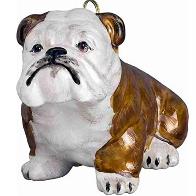 Brown and White Bulldog Dog Polish Blown Glass Christmas Ornament Decoration