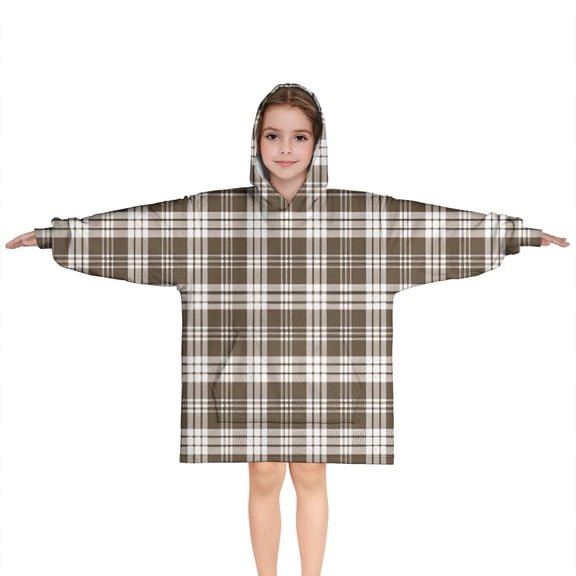 Brown and White Checkerboard Checkered Pattern Blanket Hoodies for Kids 6-13YR Oversize Wearable Blanket Hoodies for Boys Girls Teens