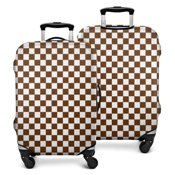 Brown and White Checkerboard Pattern Luggage Cover Fashion Suitcase Cover Baggage Covers Fit 25-28 Inch Luggage (Go Travel)