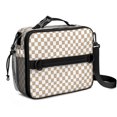 thumbnail image 1 of Brown and White Checkered Pattern Insulated Lunch Bag with Shoulder Strap and Bottle Holder,Bento School Lunch Bag Box,11x9.5x3.5 Inches, 1 of 5