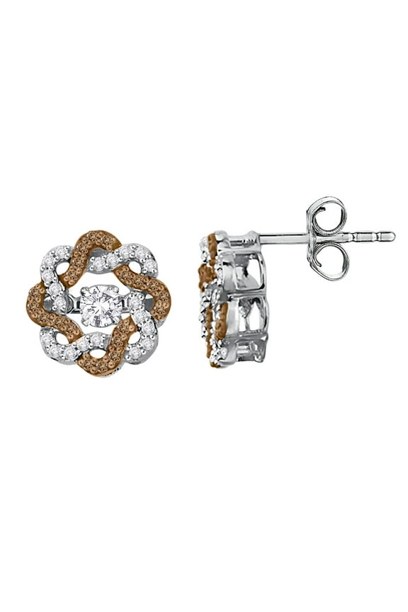 Brown and White Dancing Diamond Fashion Earrings in 10K White Gold (3/4 cttw)