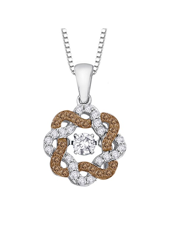 Brown and White Dancing Diamond Fashion Pendant with Chain in 10K White Gold (1/2 cttw)