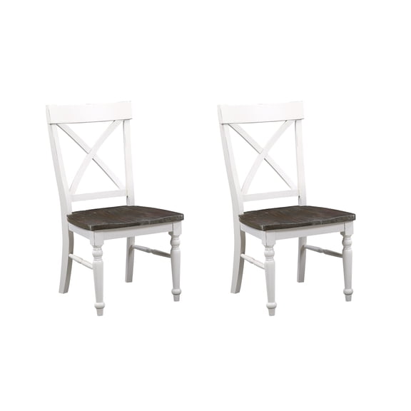 Brown and White Dining Chairs, Set of 2