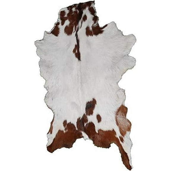 Brown and White Goat Hide Rug | Genuine Hair-On Leather for Stylish Living Spaces