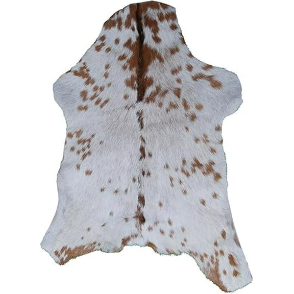Brown and White Goat Hide Rug | Luxurious Hair-On Leather Goat Skin for Modern Decor