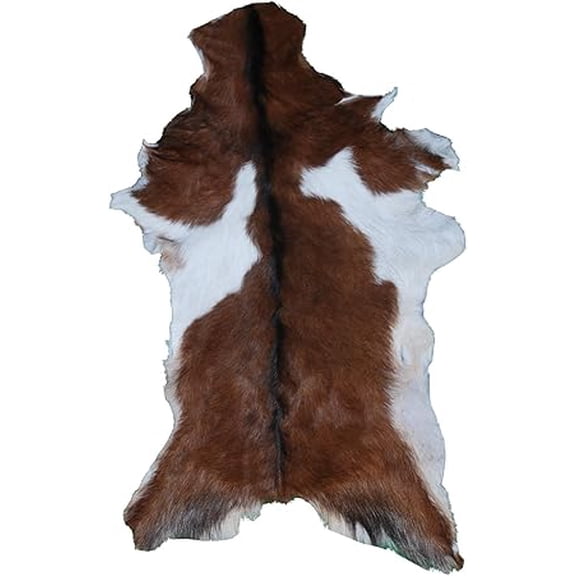 Brown and White Goat Hide Rug | Luxurious Hair-On Leather for Unique Rustic Interiors