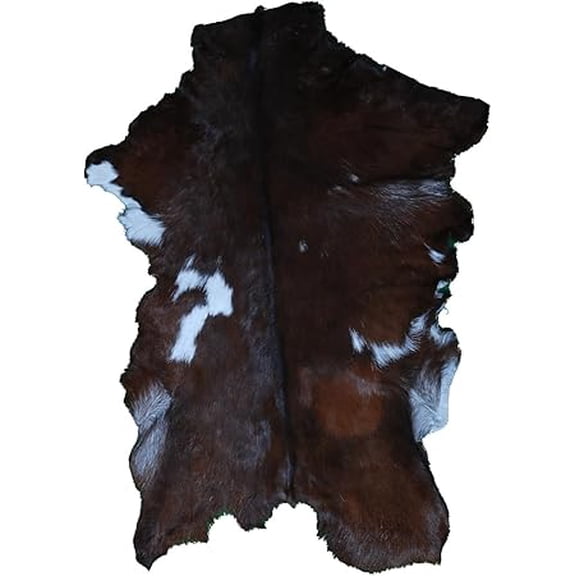 Brown and White Goat Skin Rug | Genuine Hair-On Leather Goat Hide for Sophisticated Living Spaces