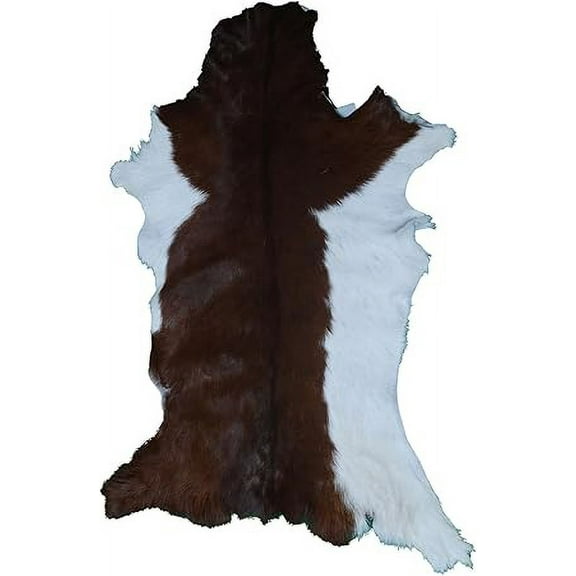 Brown and White Goat Skin Rug | Genuine Hair-On Leather Goat Hide for Sophisticated Living Spaces