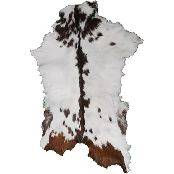 Brown and White Goat Skin Rug | Genuine Hair-On Leather for Elegant Rustic Interiors