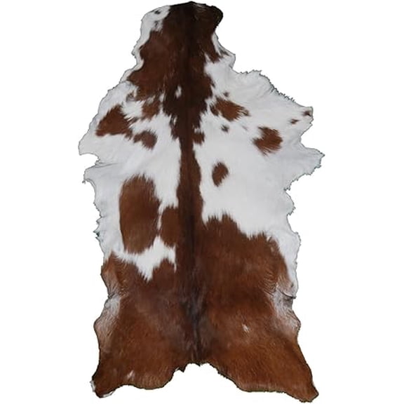 Brown and White Goat Skin Rug | Genuine Hair-On Leather for Modern Rustic Decor