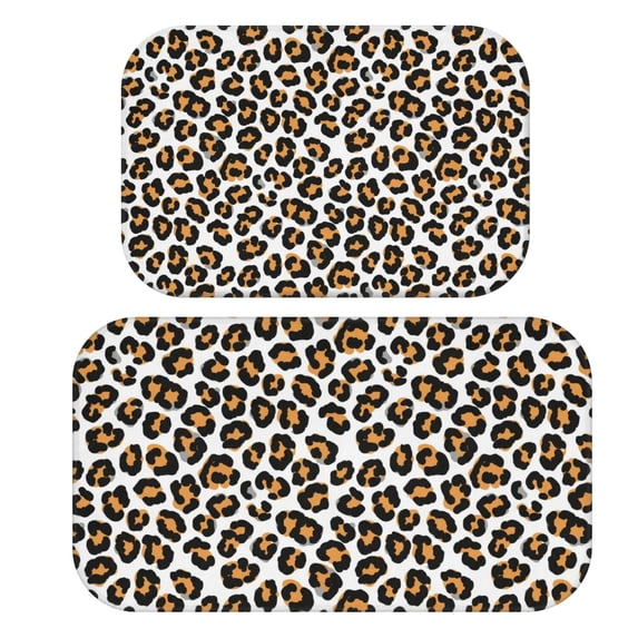 Brown and White Leopard Print Bath Mat Set Of 2,Non-Slip Rug for Bathroom,Kitchen,Bedroom,Entrance, 30x17 and 23.5x15.7 Inches