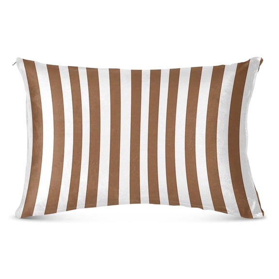 Brown and White Striped Plush Pillow Cases Queen Size Ultra Soft Warm Pillowcases with Zipper 20"x30"