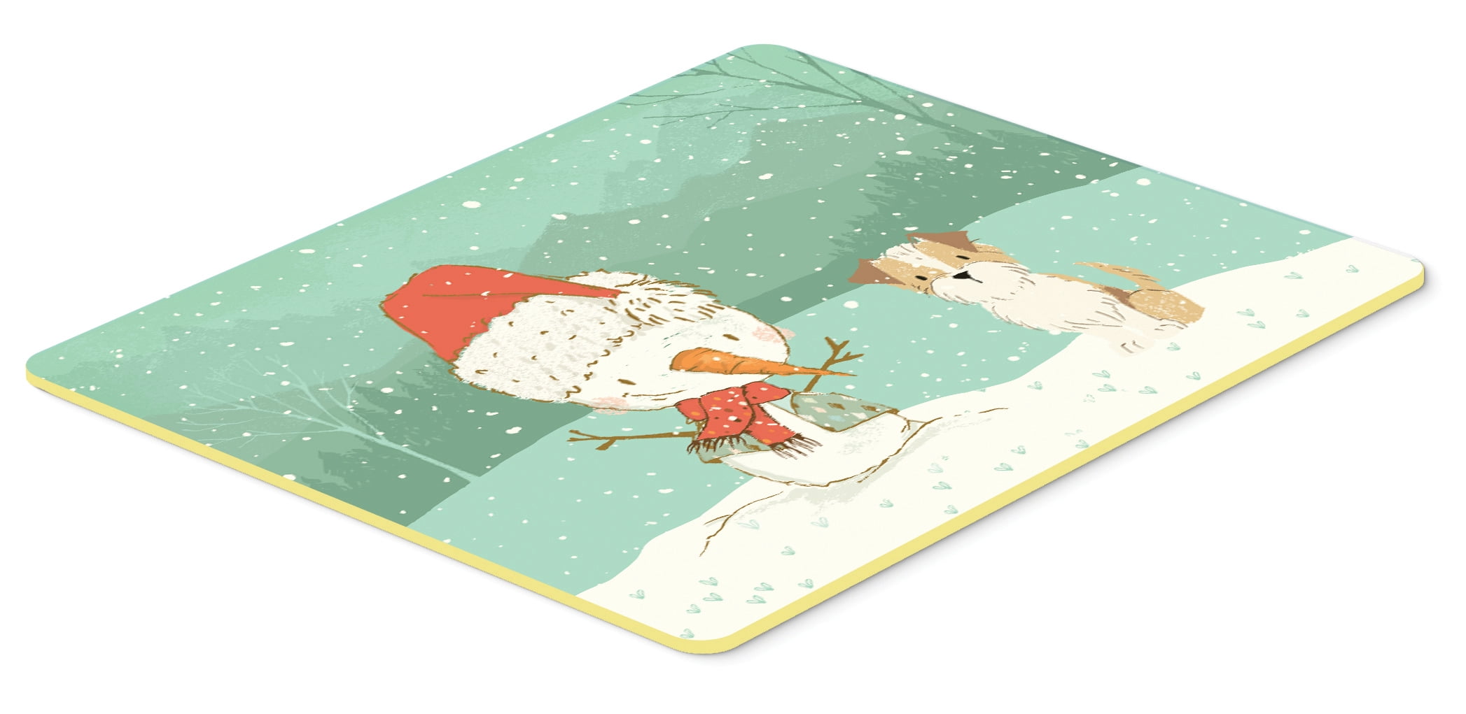 Brown and White Terrier Snowman Christmas Kitchen or Bath Mat 24x36