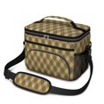 thumbnail image 1 of Brown and Yellow Argyle Pattern Insulated Lunch Box for Women Men, Medium Leakproof Cooler Bag with Adjustable Strap, 10"x6.7"x8", 1 of 6