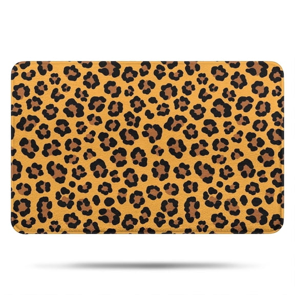 Brown and Yellow Leopard Print Pattern Non Slip Microfiber Bathroom Rugs, Soft Rubber Backing Bath Mats for Bathroom Floor Tub and Shower,17"x27"
