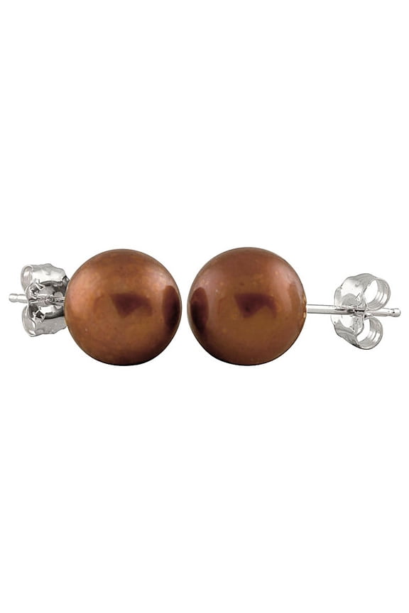Brown cultured pearl post earrings