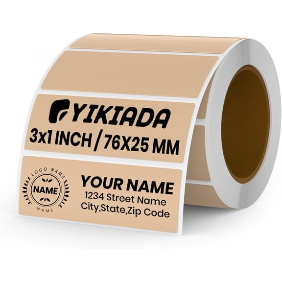 Brown direct thermal labels vinyl 31-inch self-adhesive rectangular sticker roll, waterproof printer decals labels, for QR code office address 500 pieces