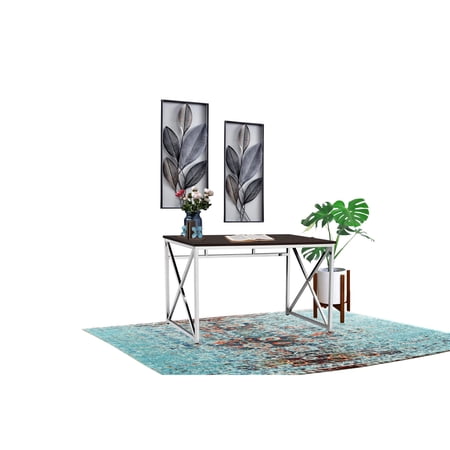 Brown engineered wood top, X - Cross H Chrome legs | Upgrade modern office decor | Enhance productivity with style and functionality