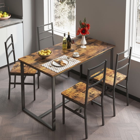Brown five - piece dining set | Ideal for family dinners and soho work | Benefit from body - fitting backrest