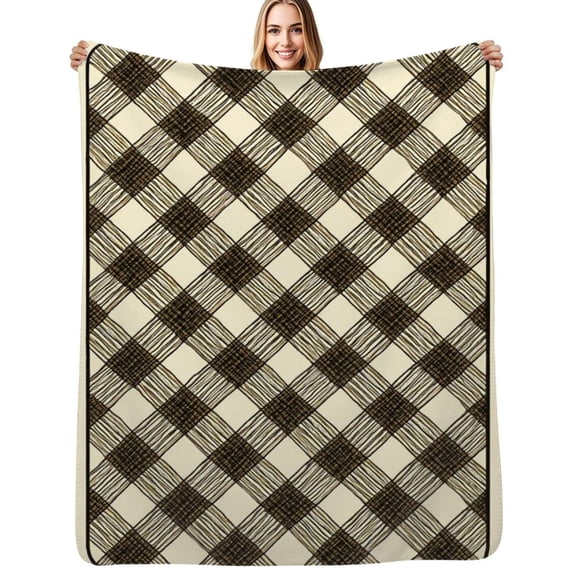 Brown gingham patterned background Flannel Blanket Warm Soft Bedding Throws Winter Camping Chair Sofa Bed
