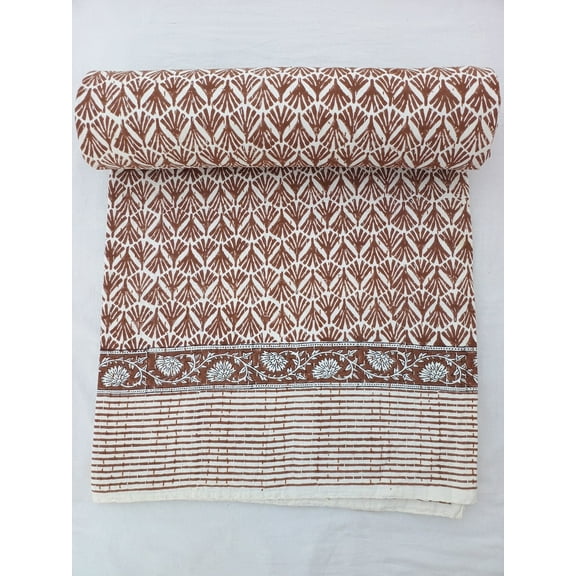 Brown kantha quilt Kantha Quilt Brown Unique Design Handmade Kantha Quilted Bedding Bedspread Print Brown Throw Blanket Brown kantha Quilt