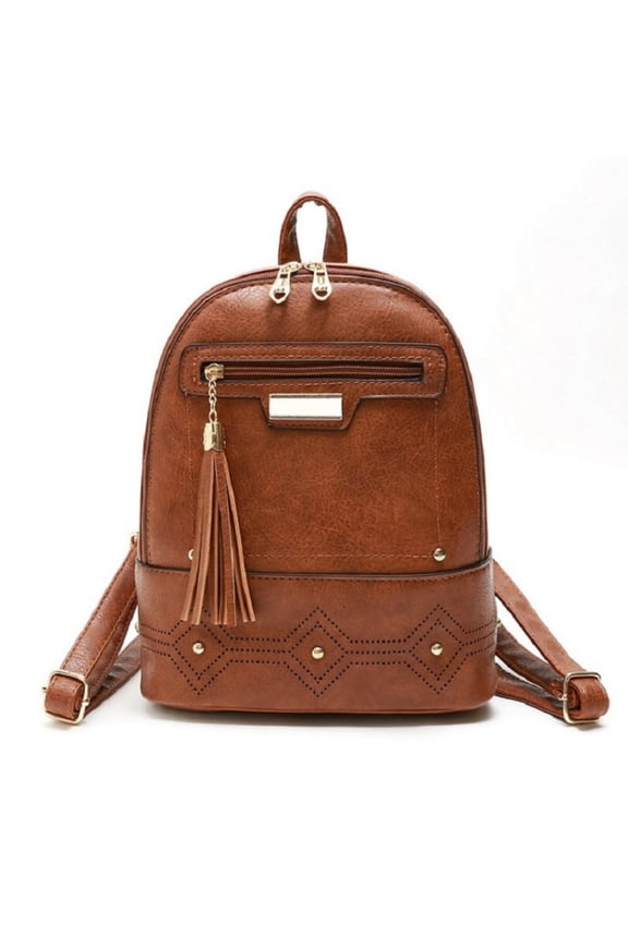 Women's Vintage Stylish Brown Waterproof PU Leather Backpack - Multiple Compartments for Storage, Adjustable Shoulder Straps, Ideal for Daily Commuting & Shopping