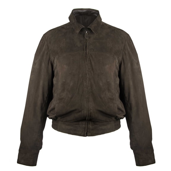 Brown leather jacket with elastic waist and zip