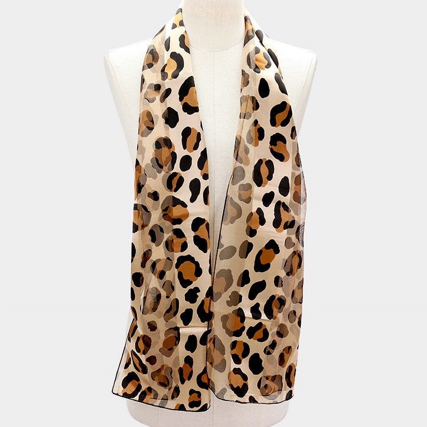 Brown or gold leopard print long 14" X 60" polyester scarf