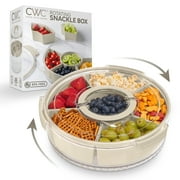 Cook With Color Round Snackle Box   6-Compartment Serving Tray with Lid and Handle, Brown   Kids Lunch Box & Meal Prep Snack Container