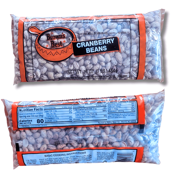 Brown's Best Cranberry Beans 3 Ct. Case / 1 LB. Bags