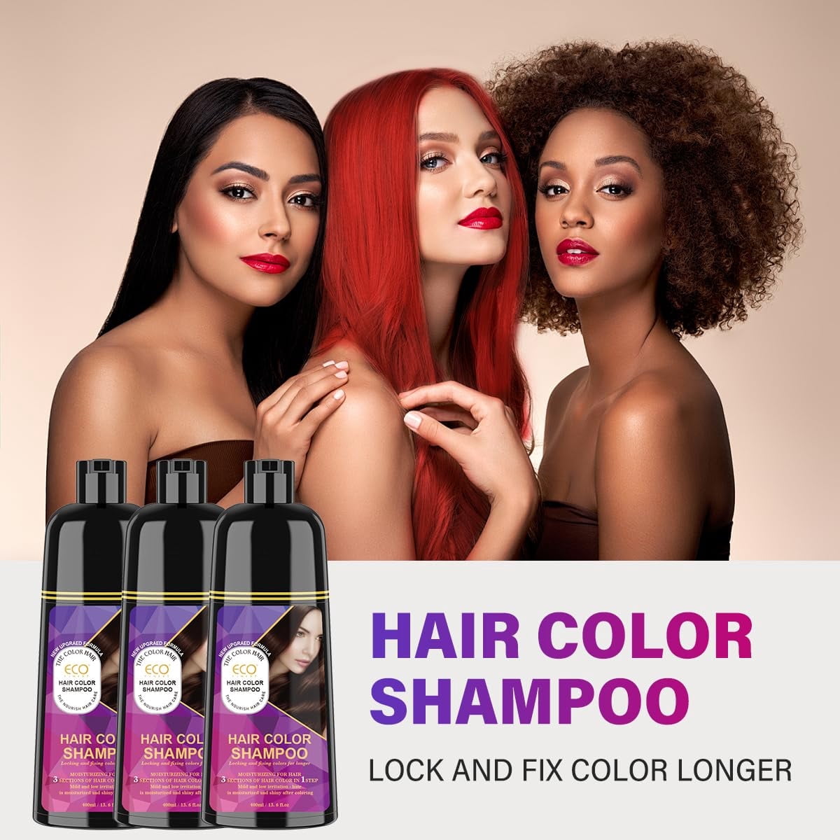Hair Color Shampoo for Grey Hair Upgraded Formula Herbal Hair Dye Shampoo for Women & Men Moistueizing and Nourish Hair Care Mild and Low Irritation 400ML (BLACK)