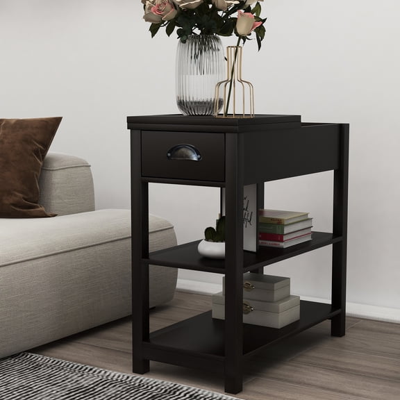Brown side table with 180° openable storage for living room bedroom office study dormitory easy assemble