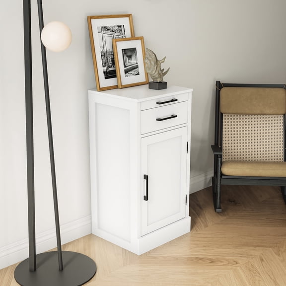 Brown walnut buffet cabinet with cupboard / Organize crafts in living room