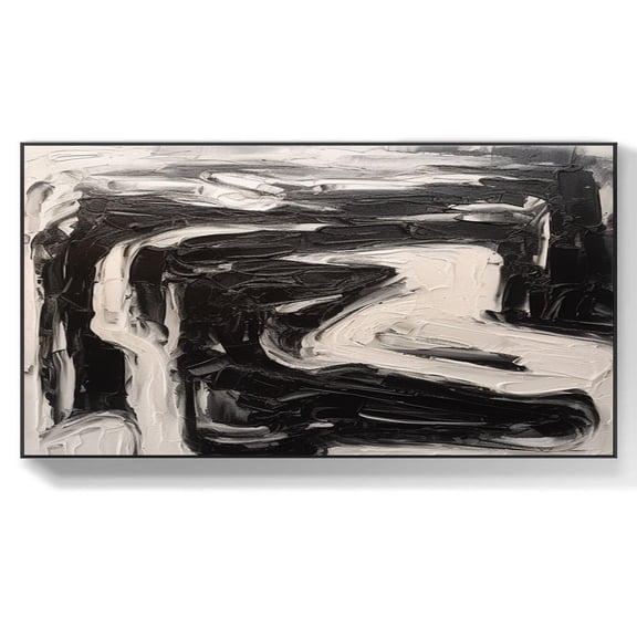 Brown and white abstract painting large black abstract line wall art white acrylic canvas art modern minimalist abstract painting,(41*81cm)16*32 Inches,Unstretched,Frameless