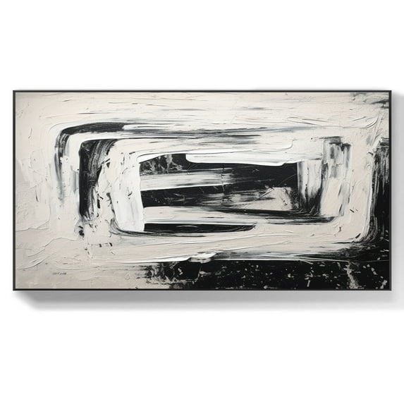 Brown and white oil painting, black and white abstract wall art, large painting, white textured wall decoration,(41*81cm)16*32 Inches,Unstretched,Frameless