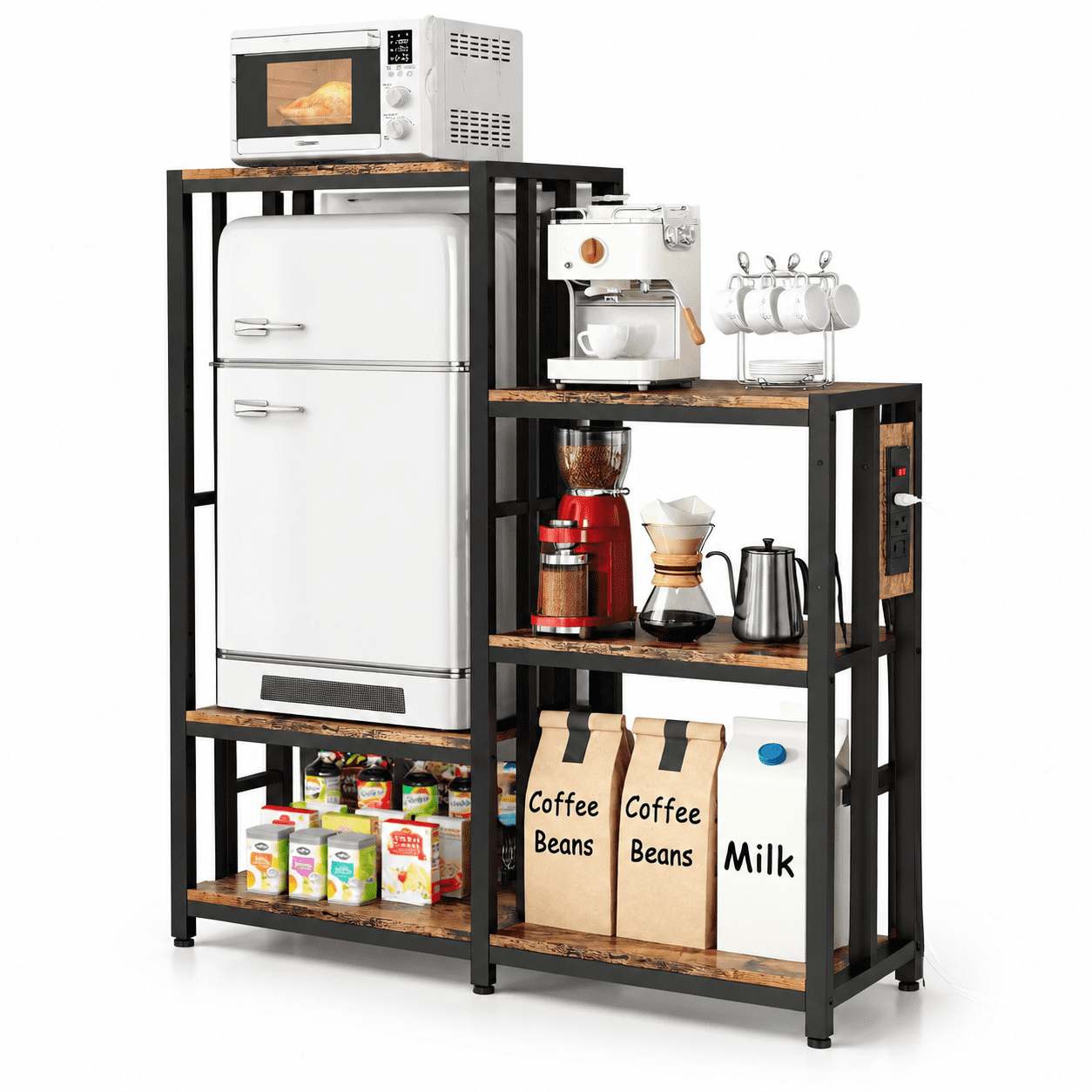 Compact Outlets For Kitchen Brown-with Power Outlet RACK Coffee Bar Cabinet with 6 Adjustable Tiers ...