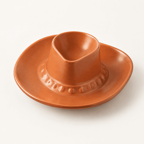 Brown with spots Cowboy Hat Ceramic Chip and Dip Serving Set