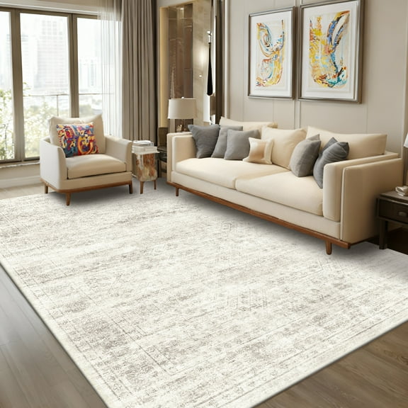 Pentantan 9'x12' Area Rugs, Washable Vintage Boho Rugs for Living Room, Retro Soft Indoor Carpet for Bedroom, Dining Room, Office, Beige