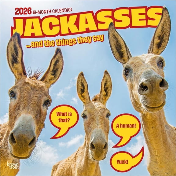BrownTrout, Jackasses 2026 Wall Calendar, 12'' X 12'', 16-Month Calendar with Stapled Binding