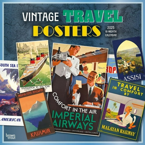 BrownTrout, Vintage Travel Posters 2025 Wall Calendar