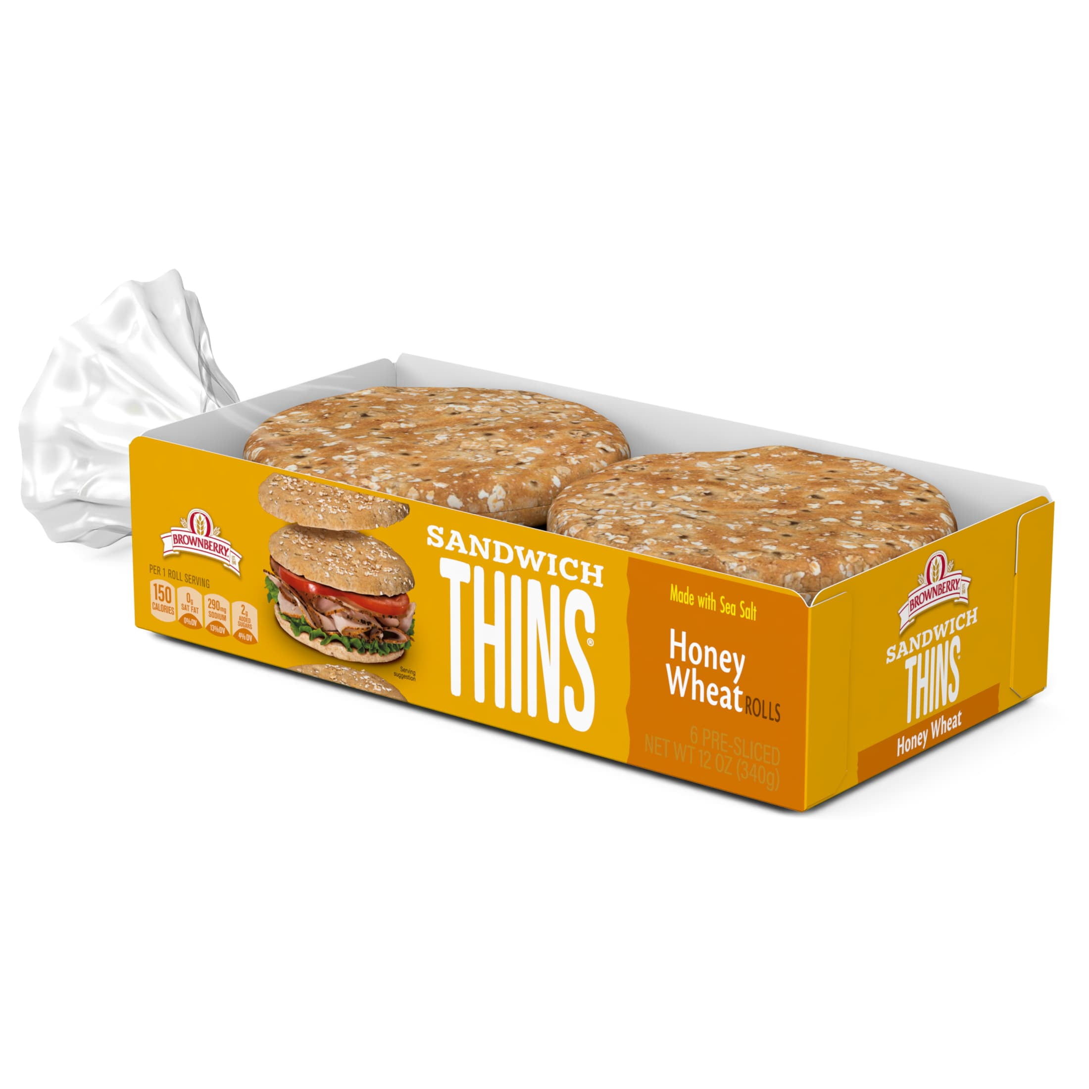 Brownberry Honey Wheat Sandwich Thins, 6 Rolls, 12 oz