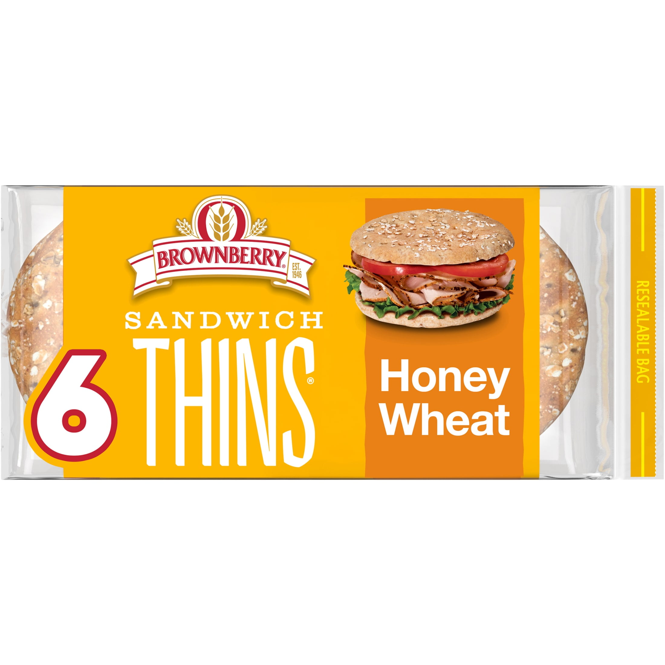 Brownberry Honey Wheat Sandwich Thins, 6 count, 12 oz - Walmart.com