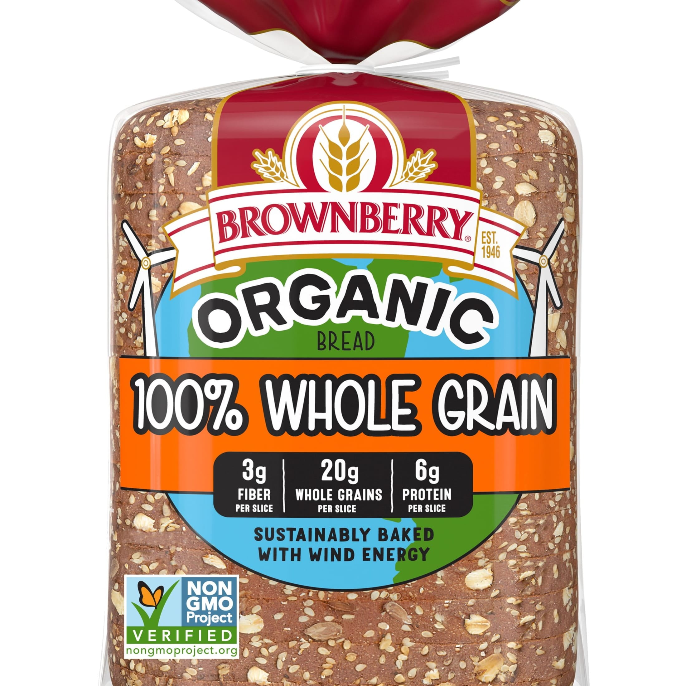 Brownberry Organic 100% Bread, 27 oz, Whole Grain Wheat Bread, Bag