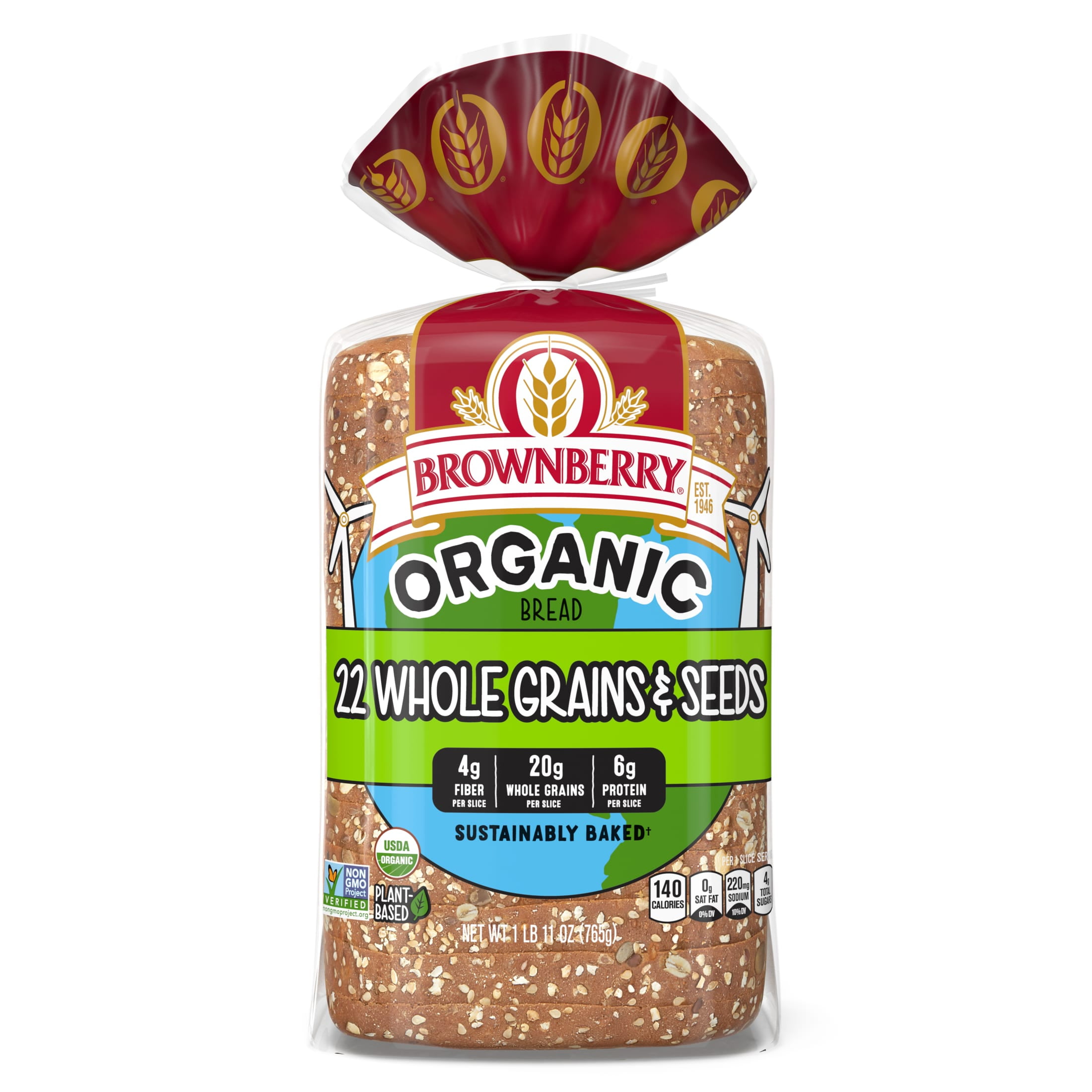 Brownberry Organic 22 Whole Grains & Seeds Bread, 27 oz, Multigrain Bread, Bag