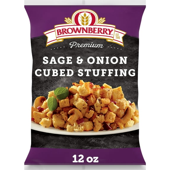 Brownberry Premium Sage & Onion Cubed Bread Stuffing, 12 oz, Turkey Stuffing Mix, Bag