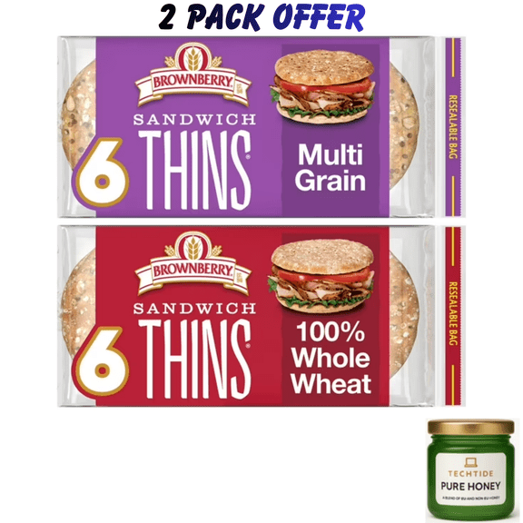 Brownberry Sandwich Thins Multigrain Rolls, 6 count, Pre-sliced Sandwich Thins, 12 oz | Brownberry Sandwich Thins Whole Wheat Rolls, 6 count, Pre-sliced Sandwich Thins, 12 oz