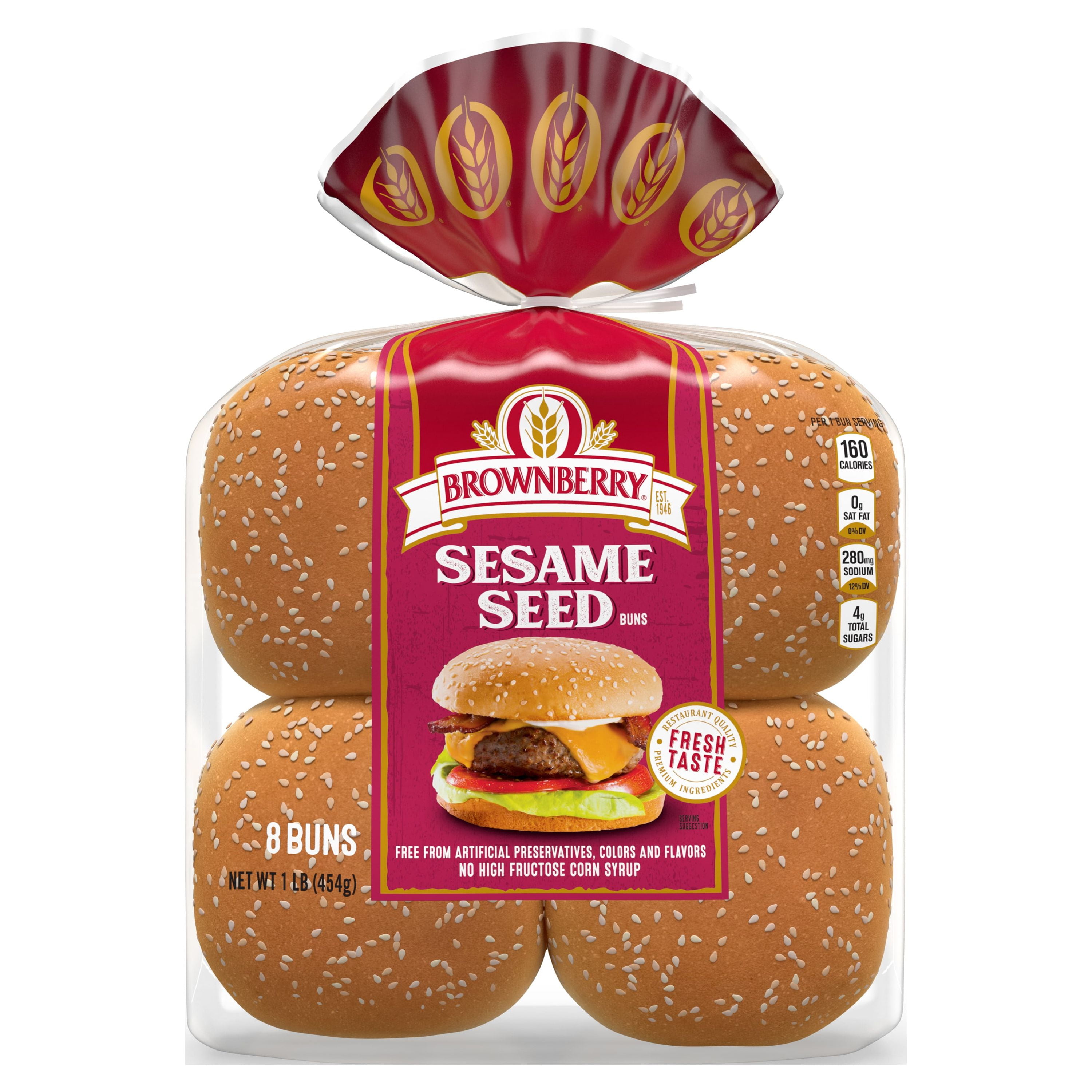 Brownberry Sesame Seeded Sandwich Buns, BBQ Size Rolls, 8 Buns, 16 oz