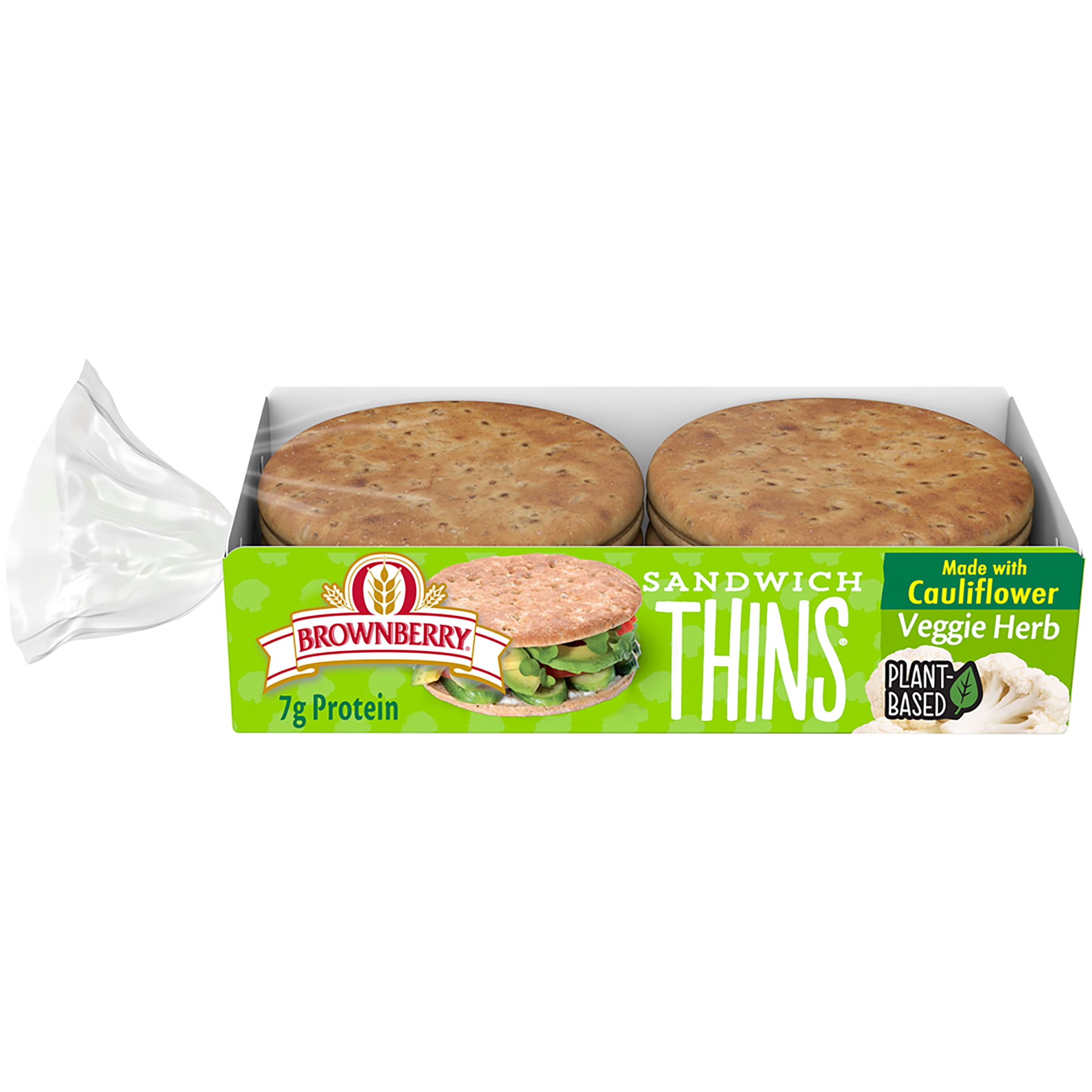 Brownberry Vegetable Herb Cauliflower Sandwich Thin Rolls, 6 Count, 12 oz Box